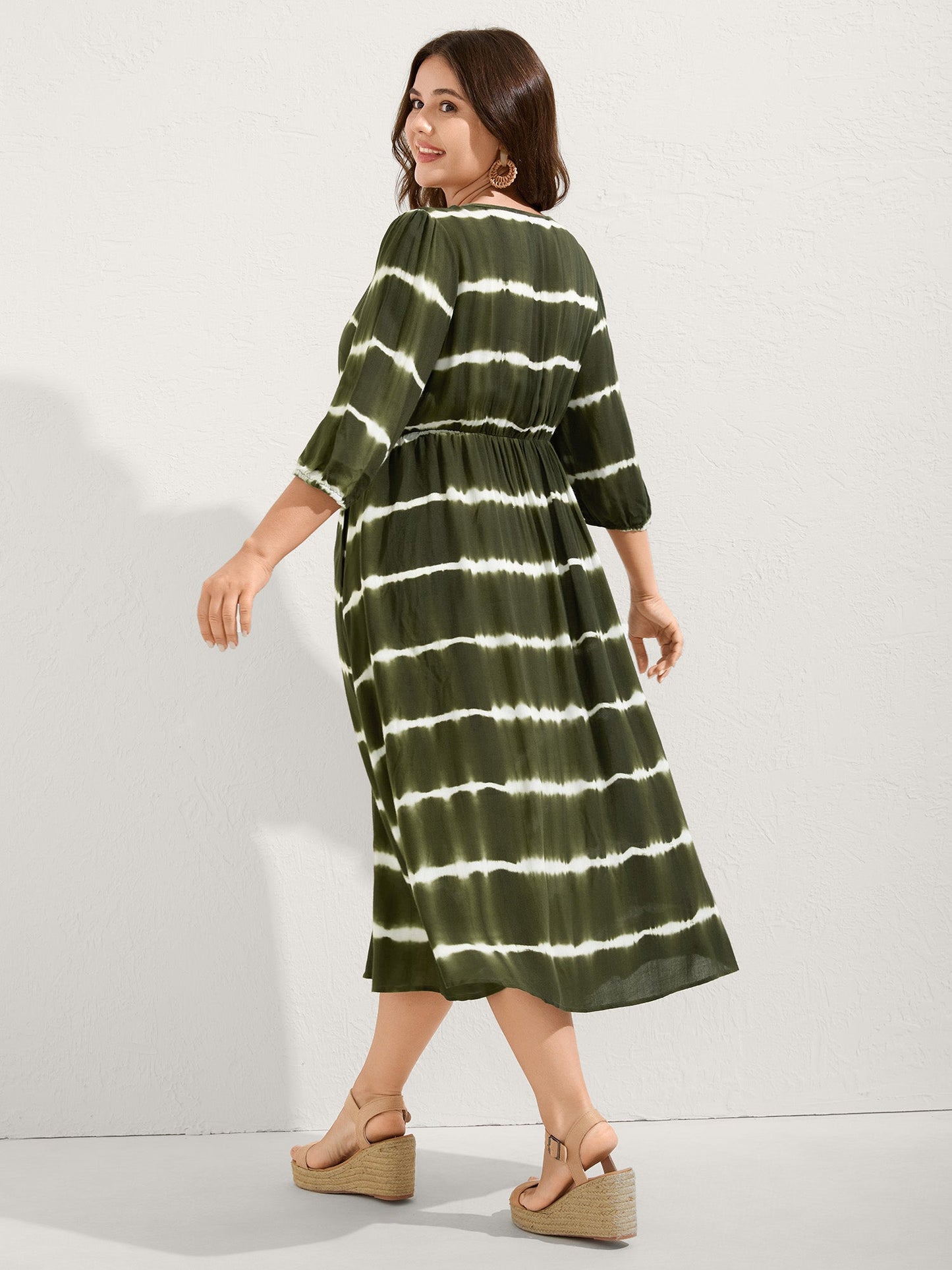 Tie-Dye Adjustable Neckline Midi Dress