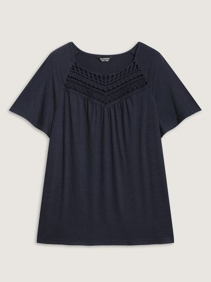 Neckline Sheer Lace Neck T-Shirt