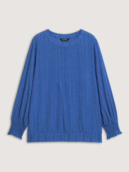 Eyelet Trim Stretchy Plain Knit Top