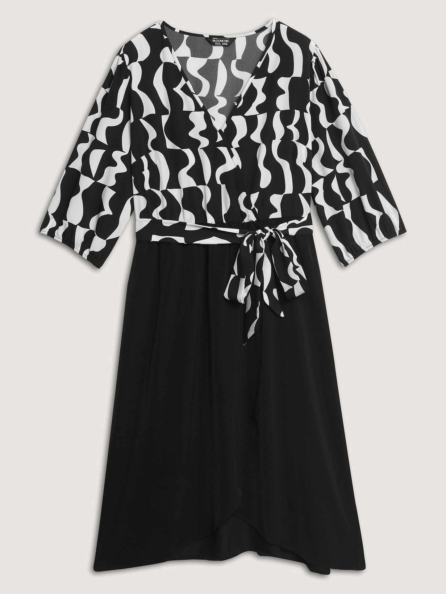Retro Wavy Print Stretchy Waist Midi Dress
