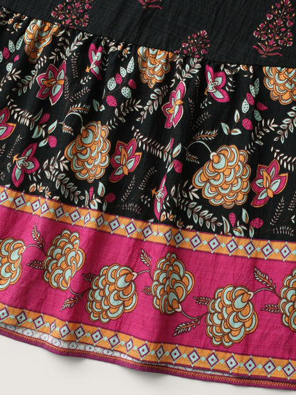 Boho Floral Waist Stretchy Midi Skirt