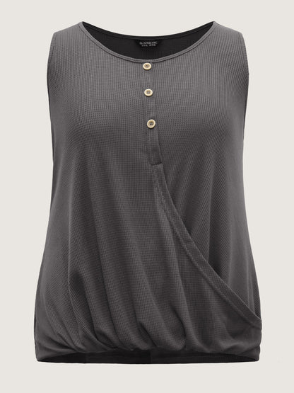 Waffle Bubble Hem Buttons Tank Top