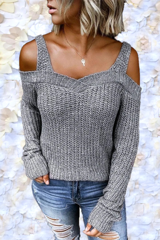 Casual Sling Strapless Solid Color Long Sleeve Sweater