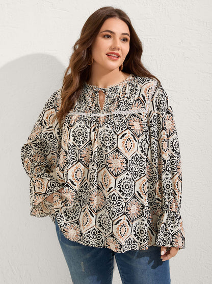 Ornate Print Toothpick Pleats Blouse