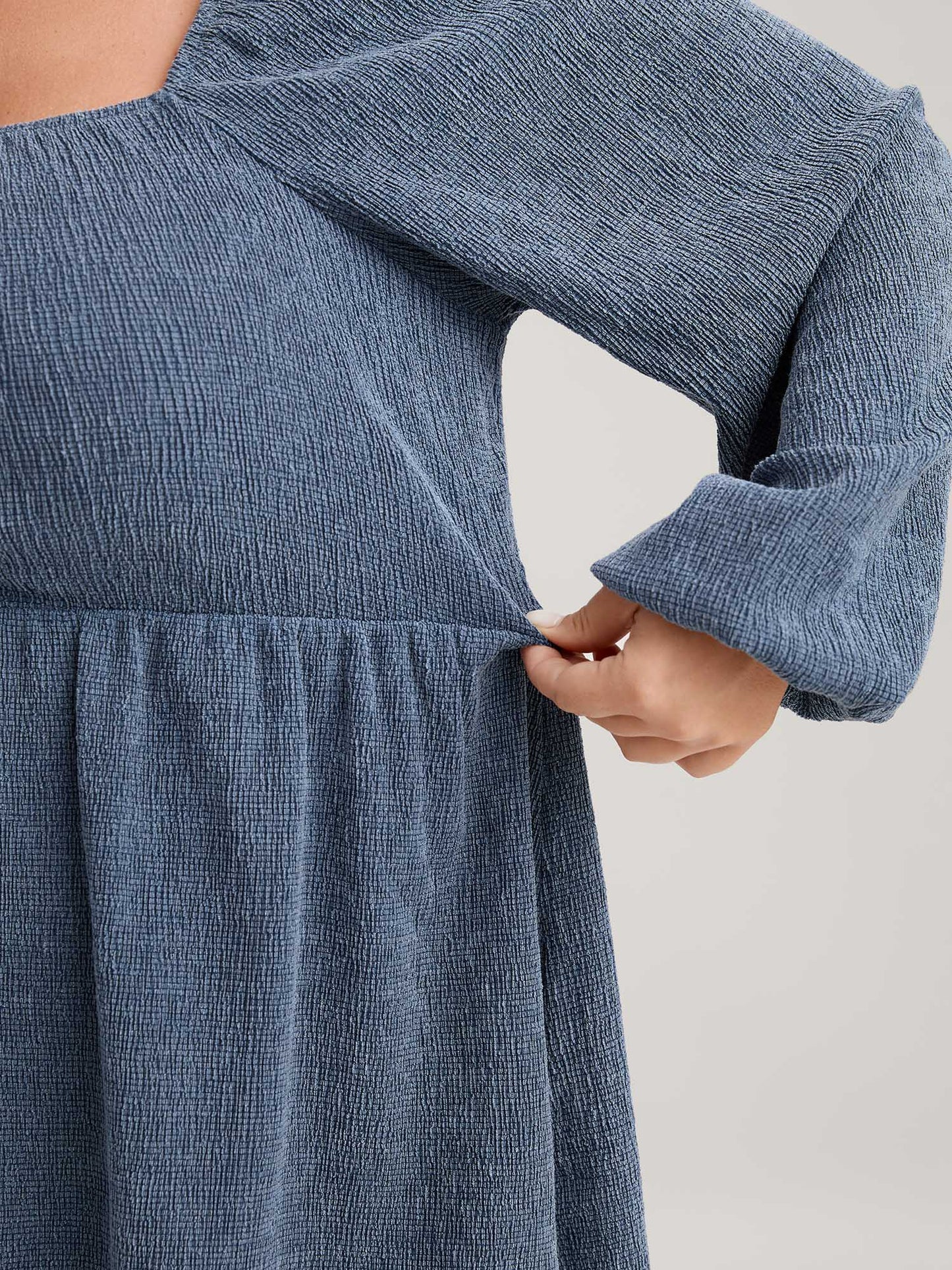 Ribbed Gathered Square Neck Knit Top
