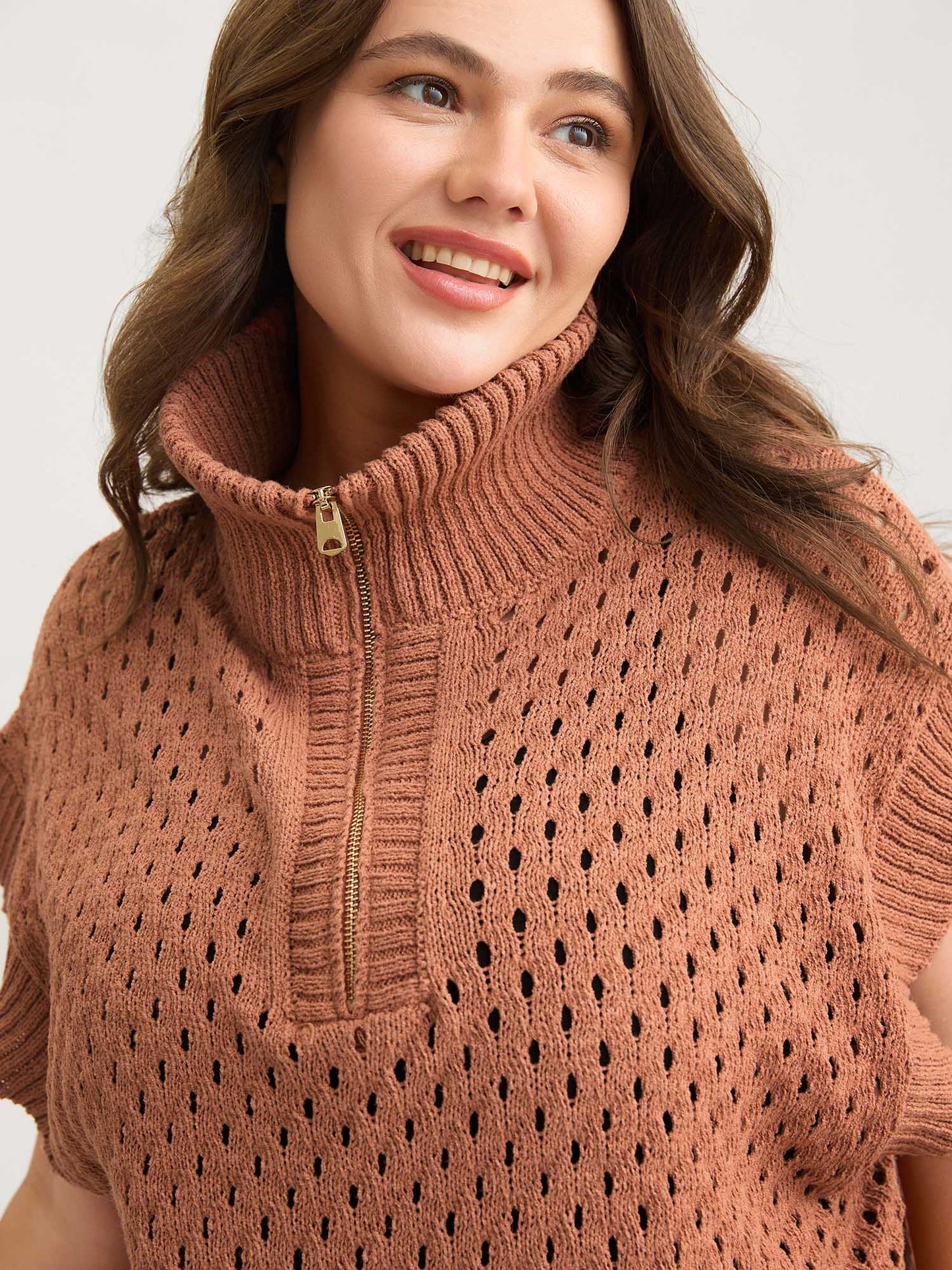 Half-Zipper Sheer Textured Sleeveless Pullover