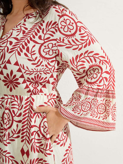 Ornate Print Color Contrast Midi Dress