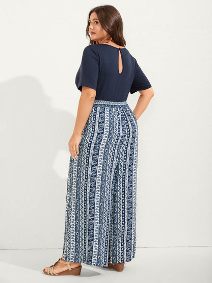 Boho Striped Shirred Contrast Jumpsuit