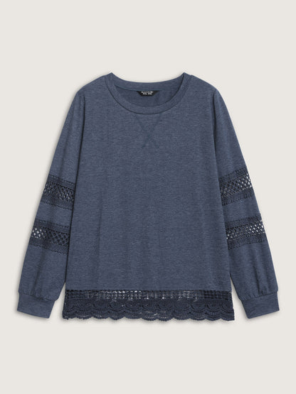 Lace Trim Cut-Out Patchwork Sweatshirt