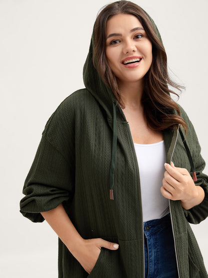 Textured Solid Pocket Zipper Hoodie