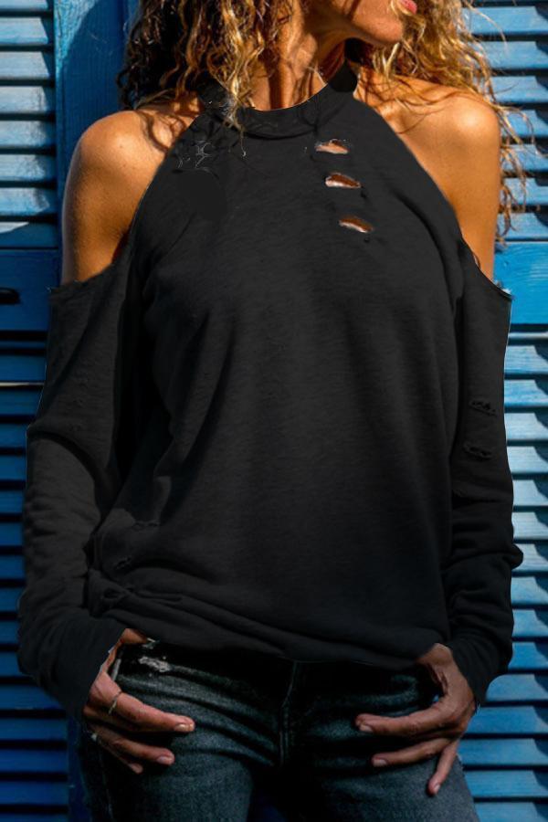 Open Shoulder  Broken Holes  Plain Tops