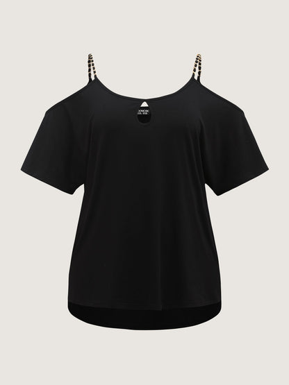 Off-Shoulder Metallic Detail Flowy T-Shirt