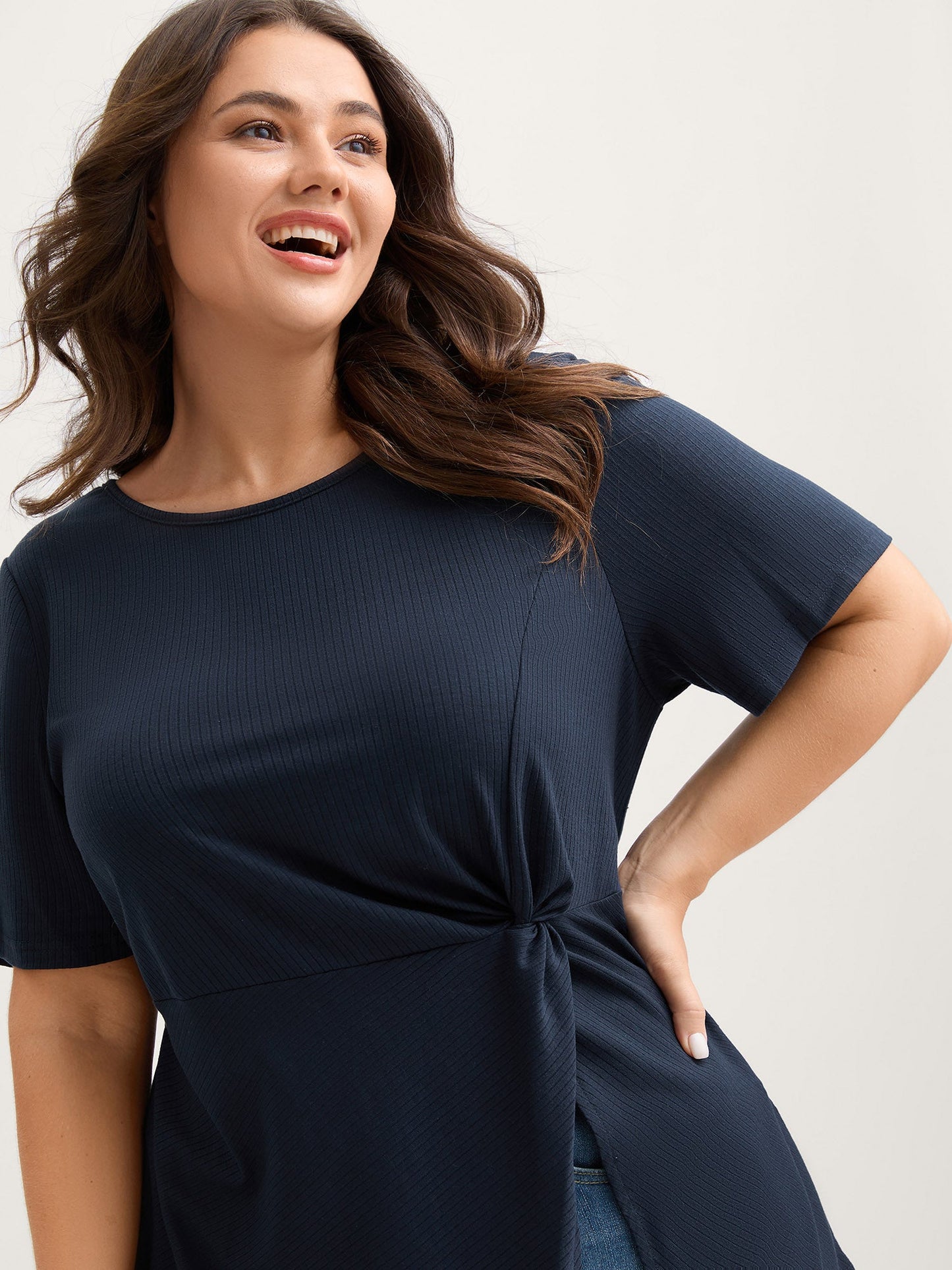 Pit Strip Knotted Front Split Side Top