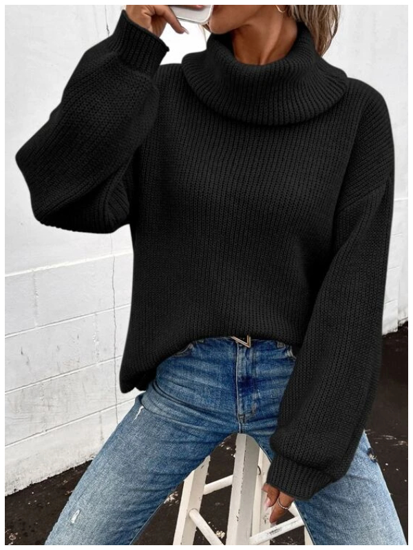Turtleneck Bishop Sleeve Ribbed Knit Sweater