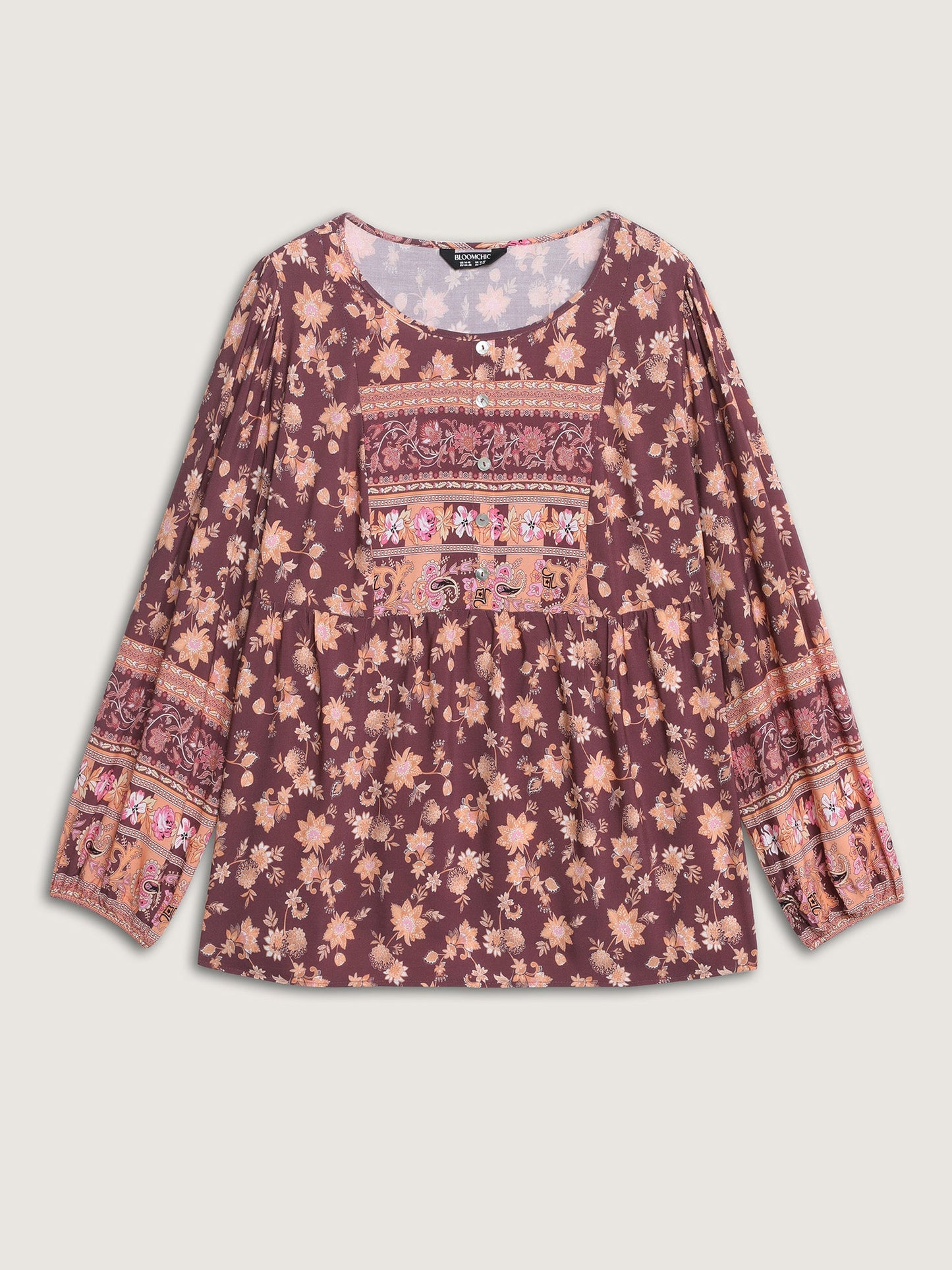 Floral Mixed Print Puffy Sleeve Blouse