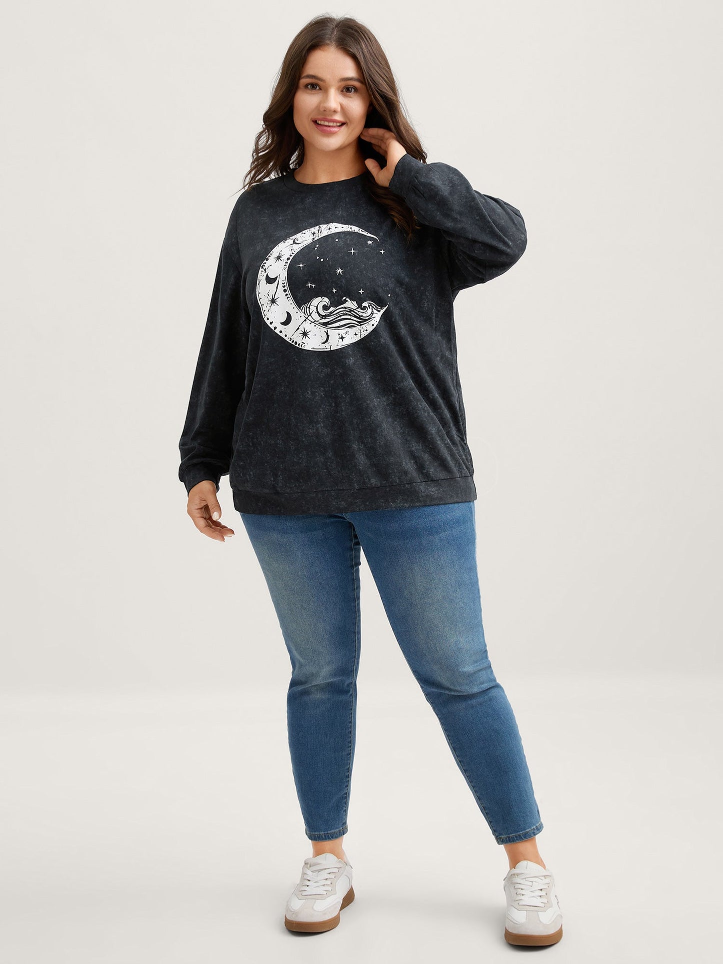Celestial Print Vintage Solid Sweatshirt