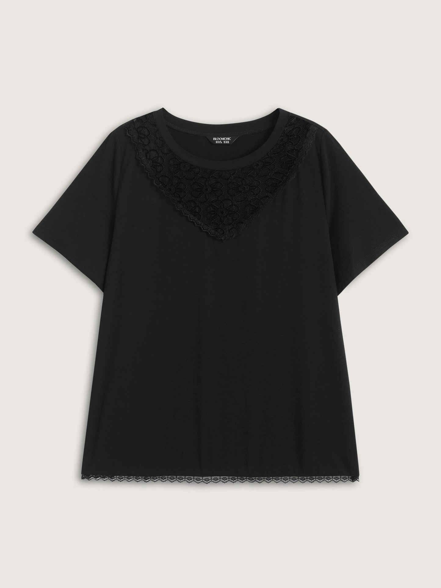 Lace Neck Flowy Sleeve Solid T-Shirt