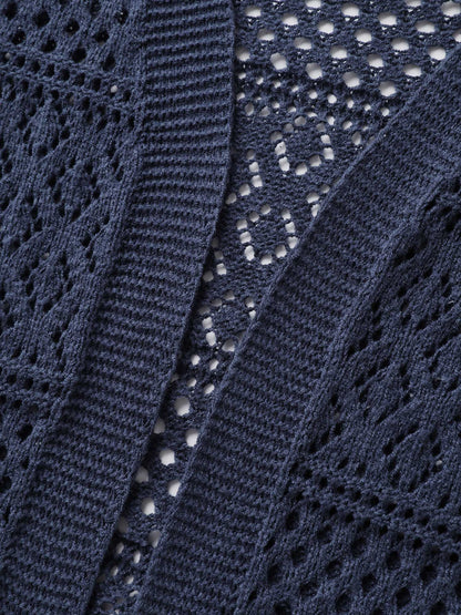 Textured Cut-Out Arc Hem Lightweight Cardigan