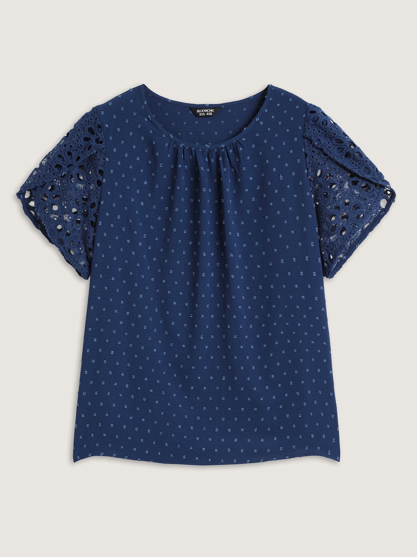 Textured Lace Petal Sleeve Pleated Neck Blouse