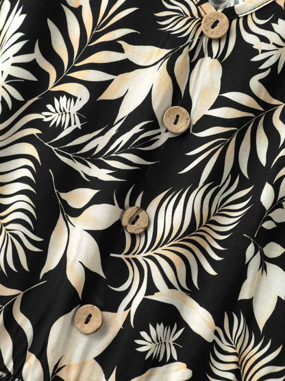 Rayon Floral Print Button Detail Midi Dress