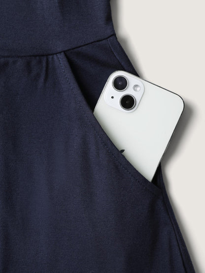 Supersoft Neck Tie-Up Pockets Midi Dress