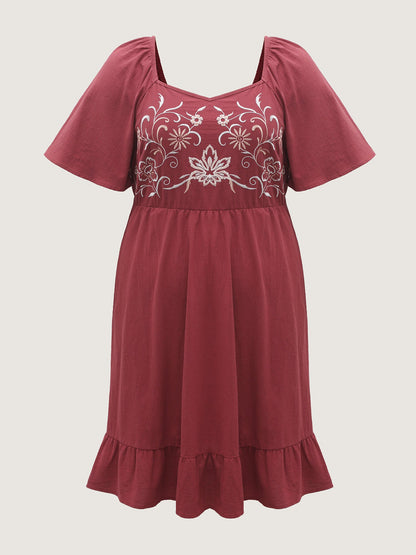 Pure Cotton Floral Embroidered Midi Dress