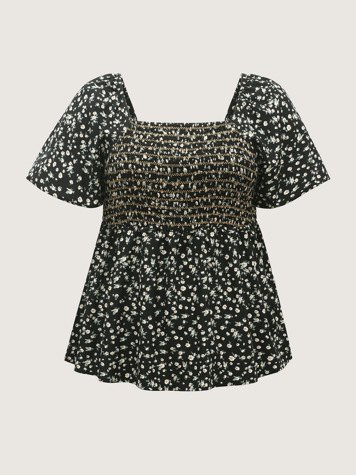 Shirred Bust Floral Fit and Flared Blouse