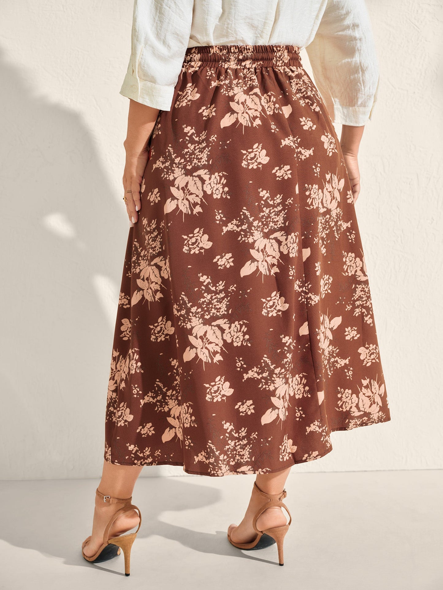Large Floral Print Waist-Tie Midi Dress