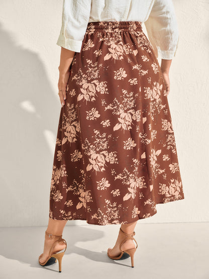 Large Floral Print Waist-Tie Midi Dress