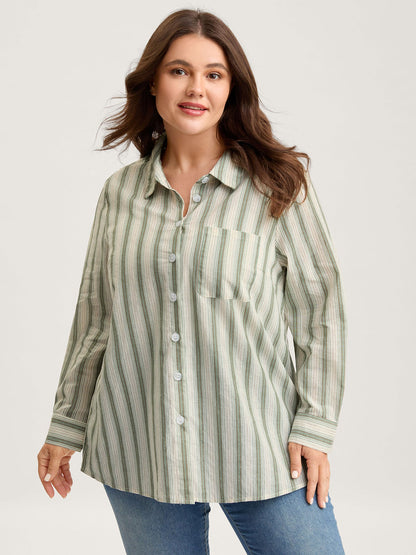 Cotton Stripes Pocket Button-Down Shirt