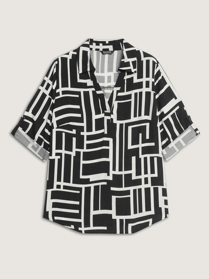 Geometric Lines Tab Sleeve Blouse