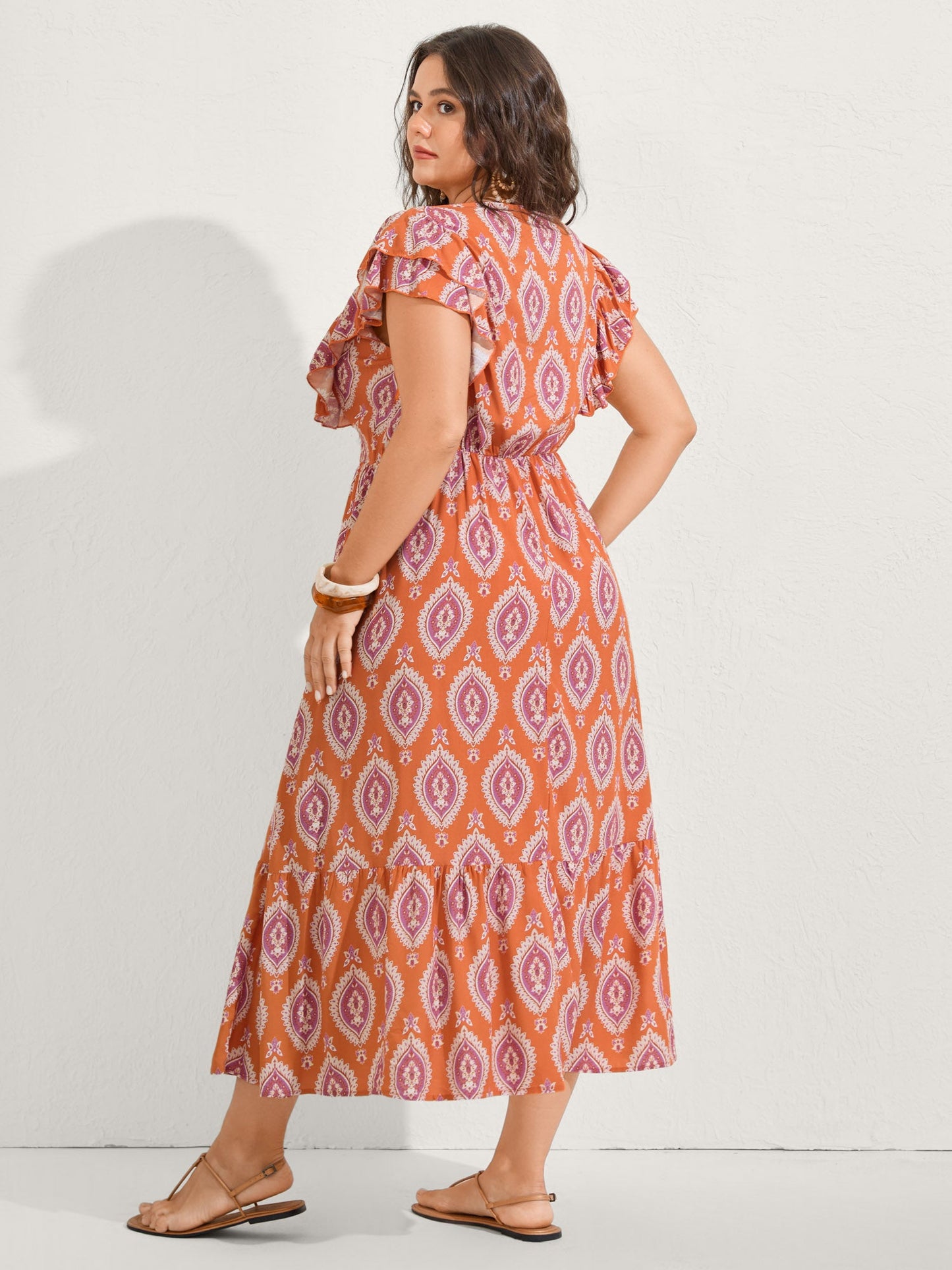 Rayon Boho Print Pocket Midi Dress
