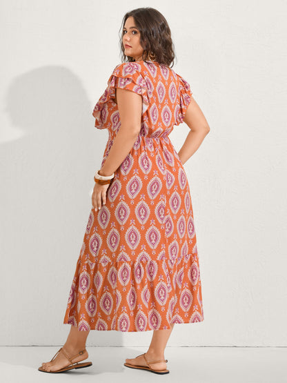 Rayon Boho Print Pocket Midi Dress