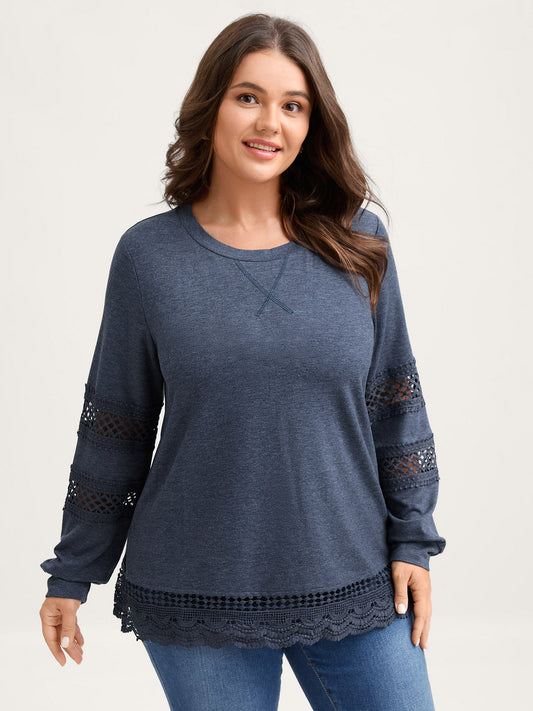 Lace Trim Cut-Out Patchwork Sweatshirt