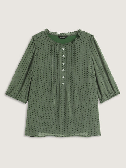 Polka Dots Pin Tuck Button Detail Blouse