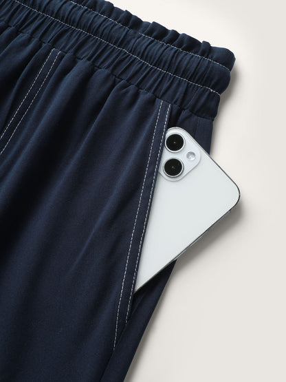 Contrast Thread Detail Wide-Leg Pants