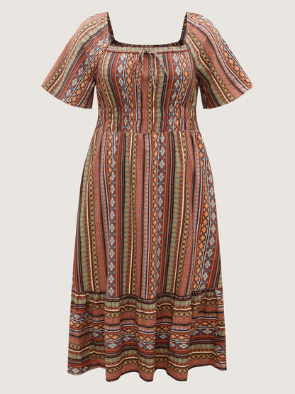 Striped Cinched-Waist Midi Dress