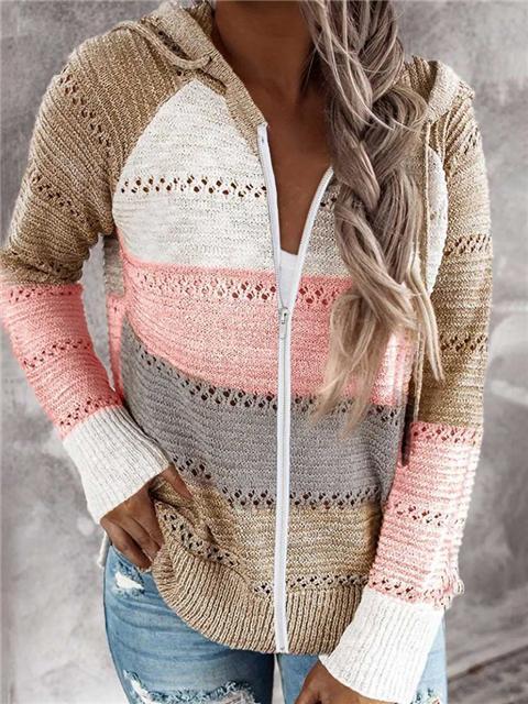 Contrast Color Knitted Zipper Lightweight Tops