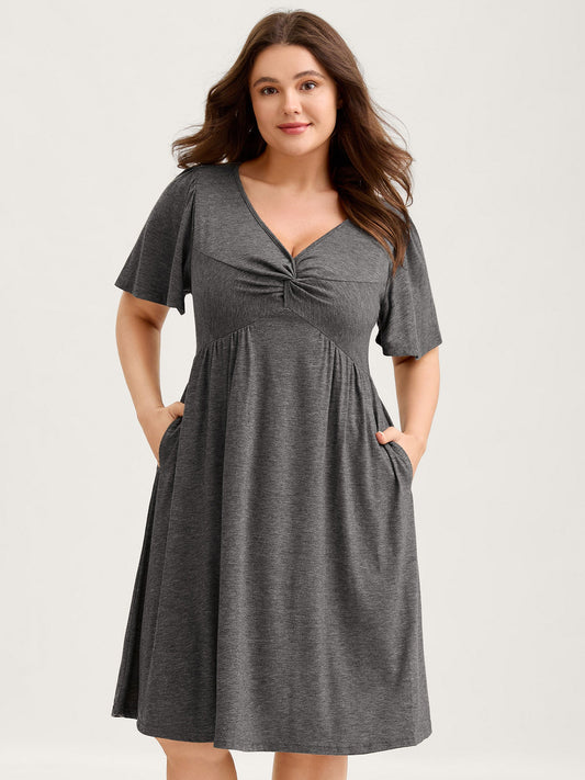 Supersoft Knotted Bodice Flared Sleeve Midi Dress