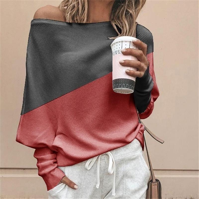 Loose Casual Women's Stitching Color Long-Sleeved Blouse Tops