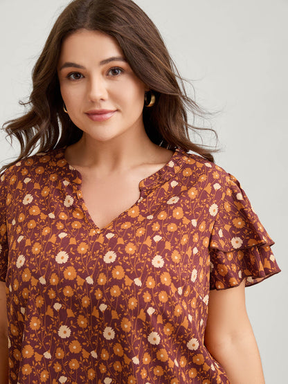 Floral Printed Layered Ruffled Sleeve Blouse