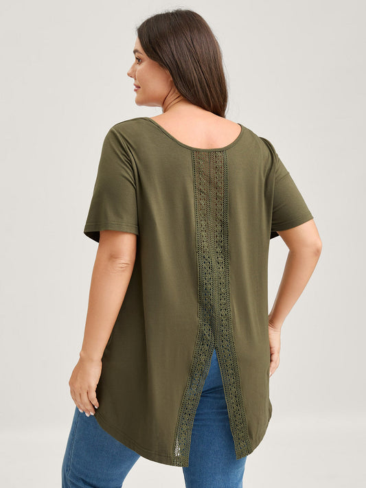 Split Lace Back Solid T-Shirt