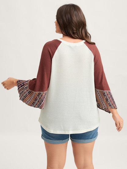 Raglan Sleeve Patchwork Waffle T-Shirt
