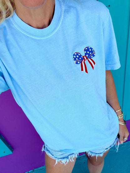 Stars and Stripes Bow Embroidered Tee