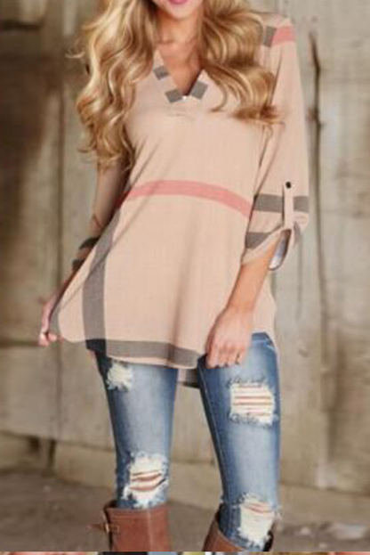 Fashion Plaid Printed V-Neck Cropped Tops