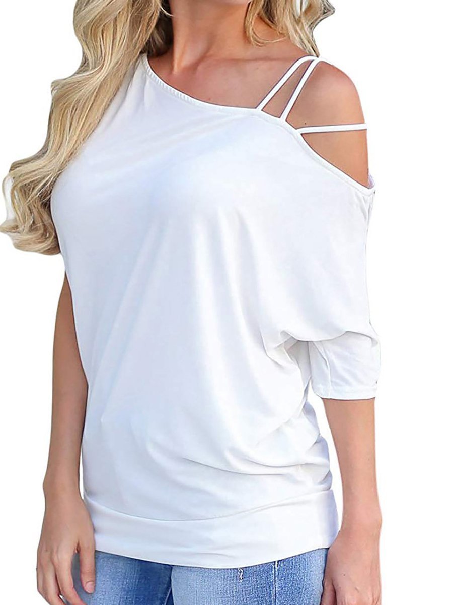 Fashion Pure Colour Batwing Sleeve Loose T-Shirt