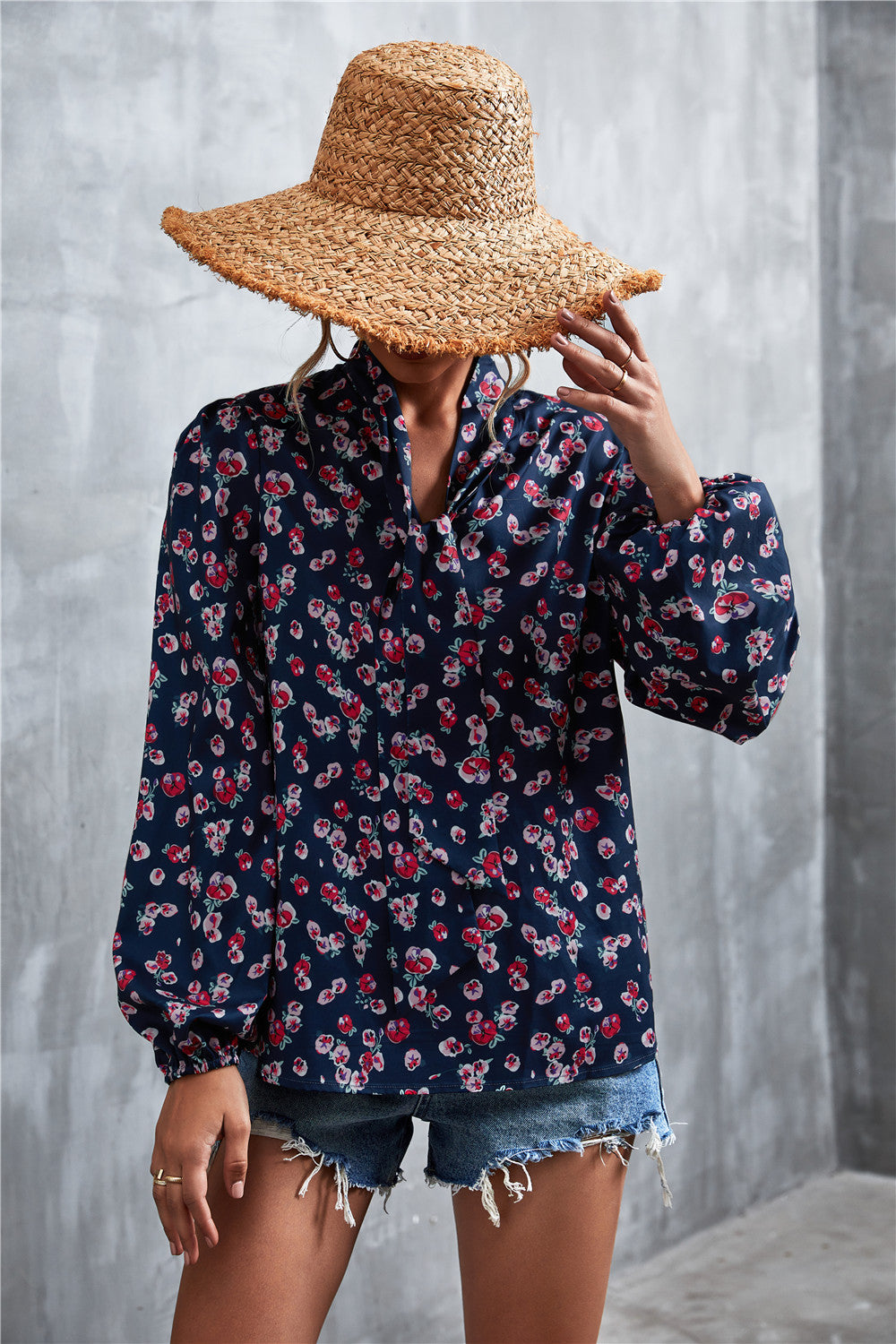 Hot Sale V Neck Tie Vintage Print Tops