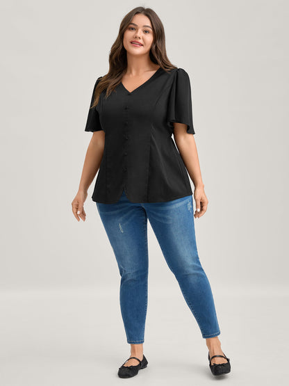Cinched Flared Waist Button Detail Blouse