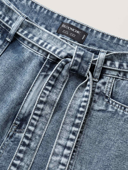 Waist Belted Pockets Boyfriend Jeans