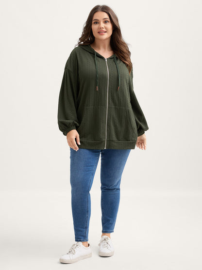 Textured Solid Pocket Zipper Hoodie